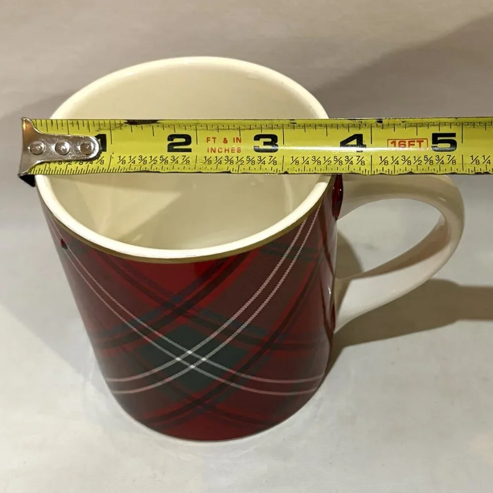 Pair of Willaim Sonoma Scottish Tartan Red Plaid Holiday Coffee Mugs